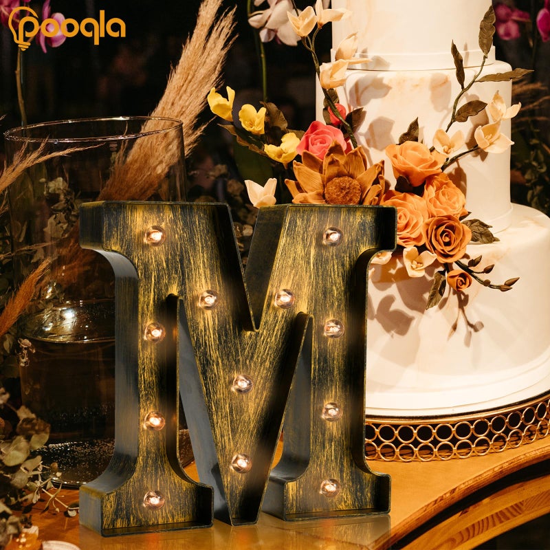 Pooqla Vintage Light Up Marquee Letters with Lights Illuminated Industrial Style Lighted Alphabet Letter Signs Coffee Bar Apartment Bedroom Wall Home Initials Decor - Image 5